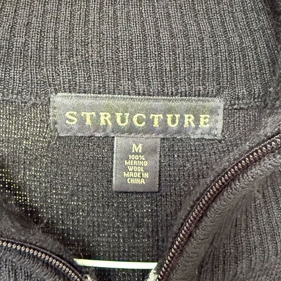 Structure Men’s Black Sweater. 100% Merino Wool. Size L.  1/4 zip. - Picture 2 of 5